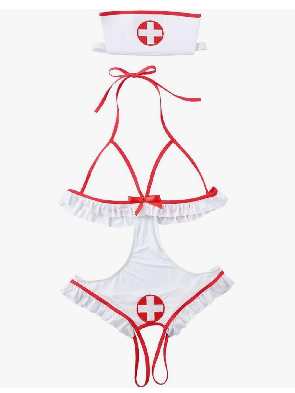 NWT Women’s Nurse-Themed Lingerie Teddy in White and Red H33
